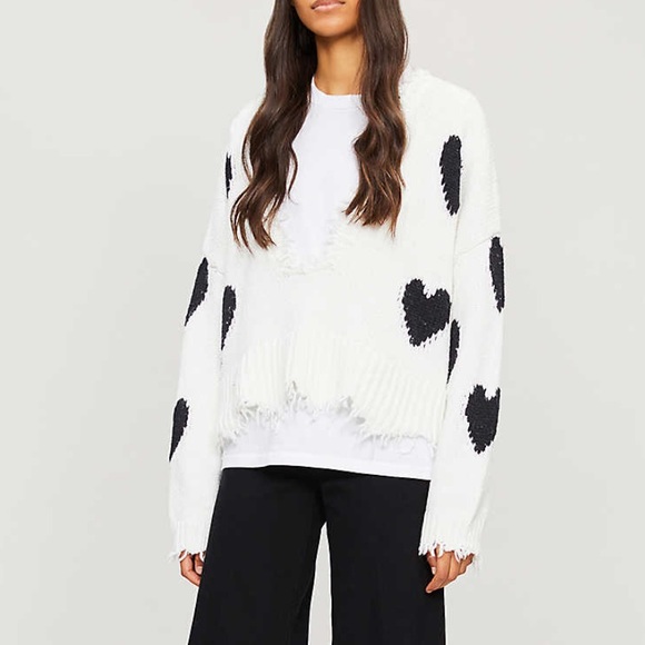 NWT WILDFOX white black heart distressed sweater - Picture 2 of 7